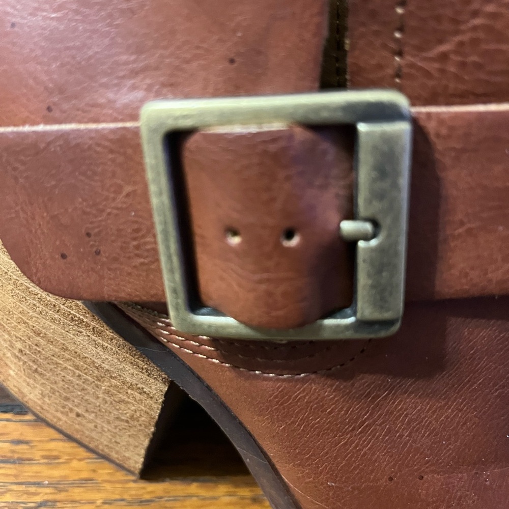 Korks Tan Cognac “Kari Block” Faux Leather Ankle Booties 3” Heel Size 8.5M - Picture 7 of 10